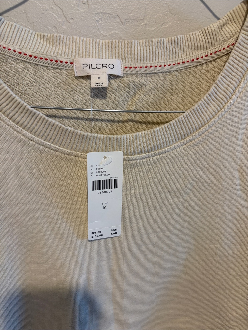 Pilcro Cream Sweatshirt with Blue Striped Puff Sleeves - Picture 2 of 3